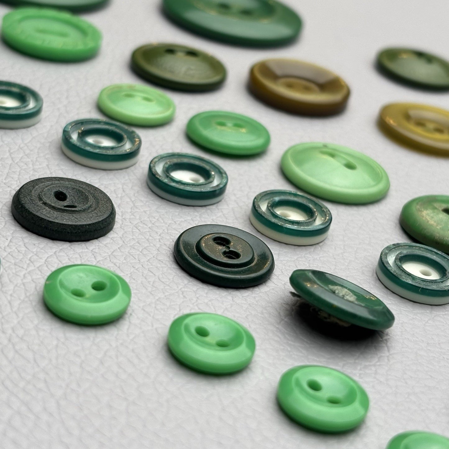 Vintage Green Button Lot 58 Piece Emerald, Olive, Chartreuse & Swirl Designs –