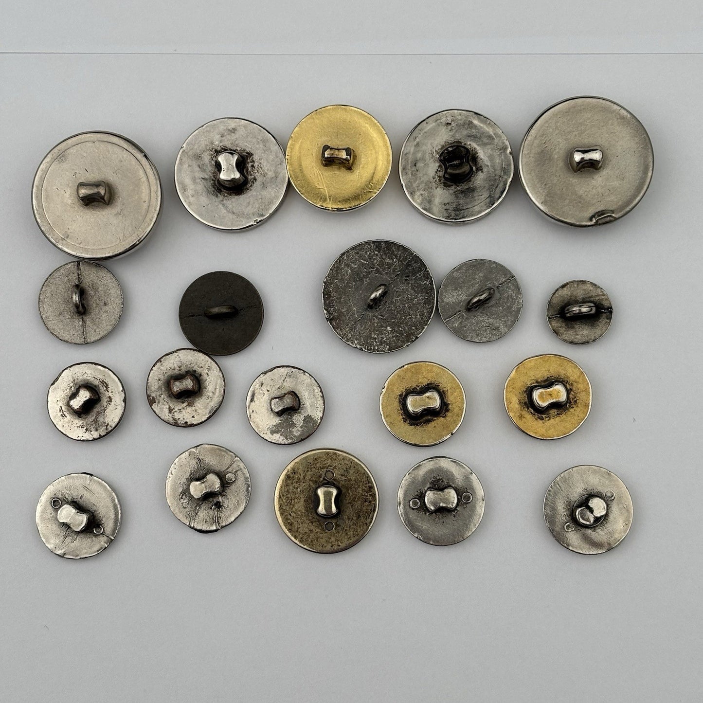 Vintage Silver & Black Button Lot – Crest, Textured, Enamel, and Etched Mix, 20