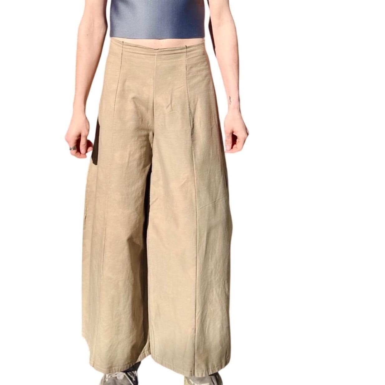Simple  Wide Leg Trousers Tan Streetwear Rave Pants Large