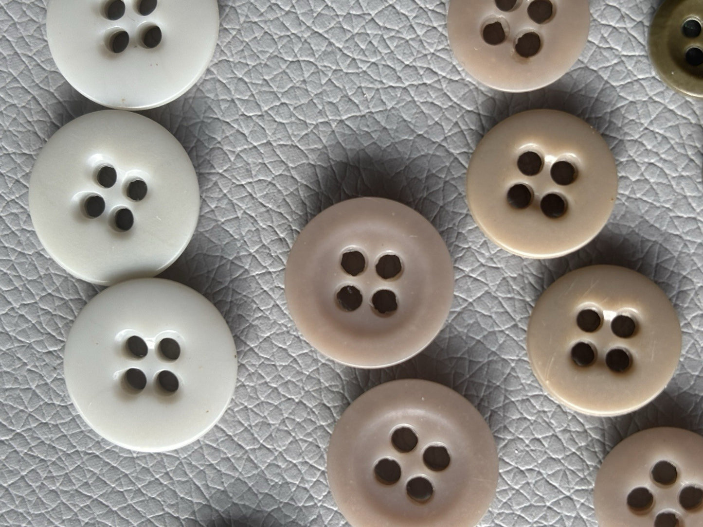 Vintage Button Lot Of 59 Early Plastic Four Hole Buttons Grey Taupe White Brown