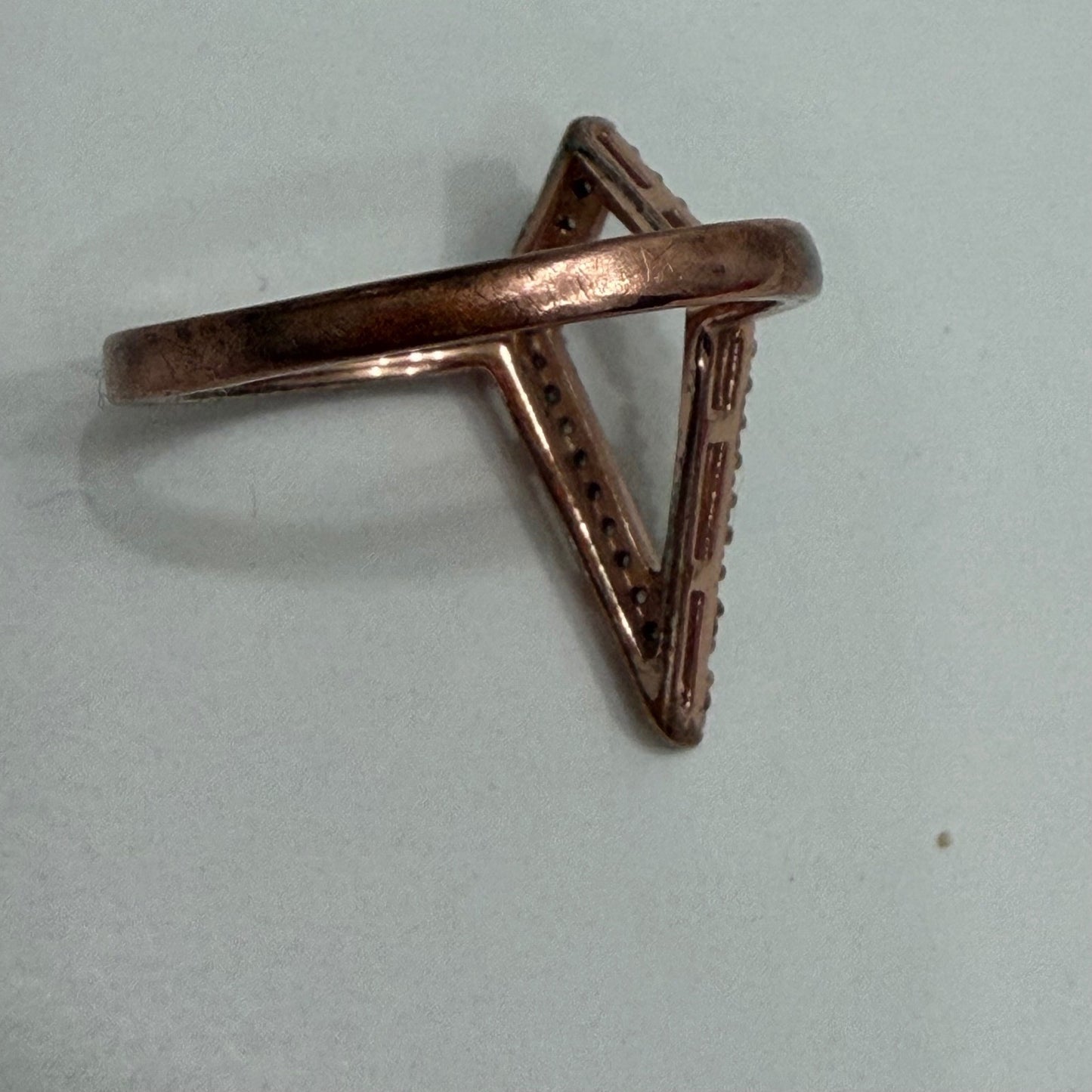 Posh Geometric Statement Diamond Ring Rose Gold Tone Pavé Edgy Minimalist Sz 7