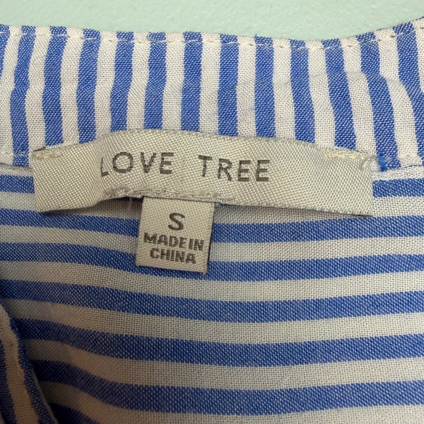 Love Tree Striped Button Down Shirt nautical Preppy Coastal Grandmother Sz S