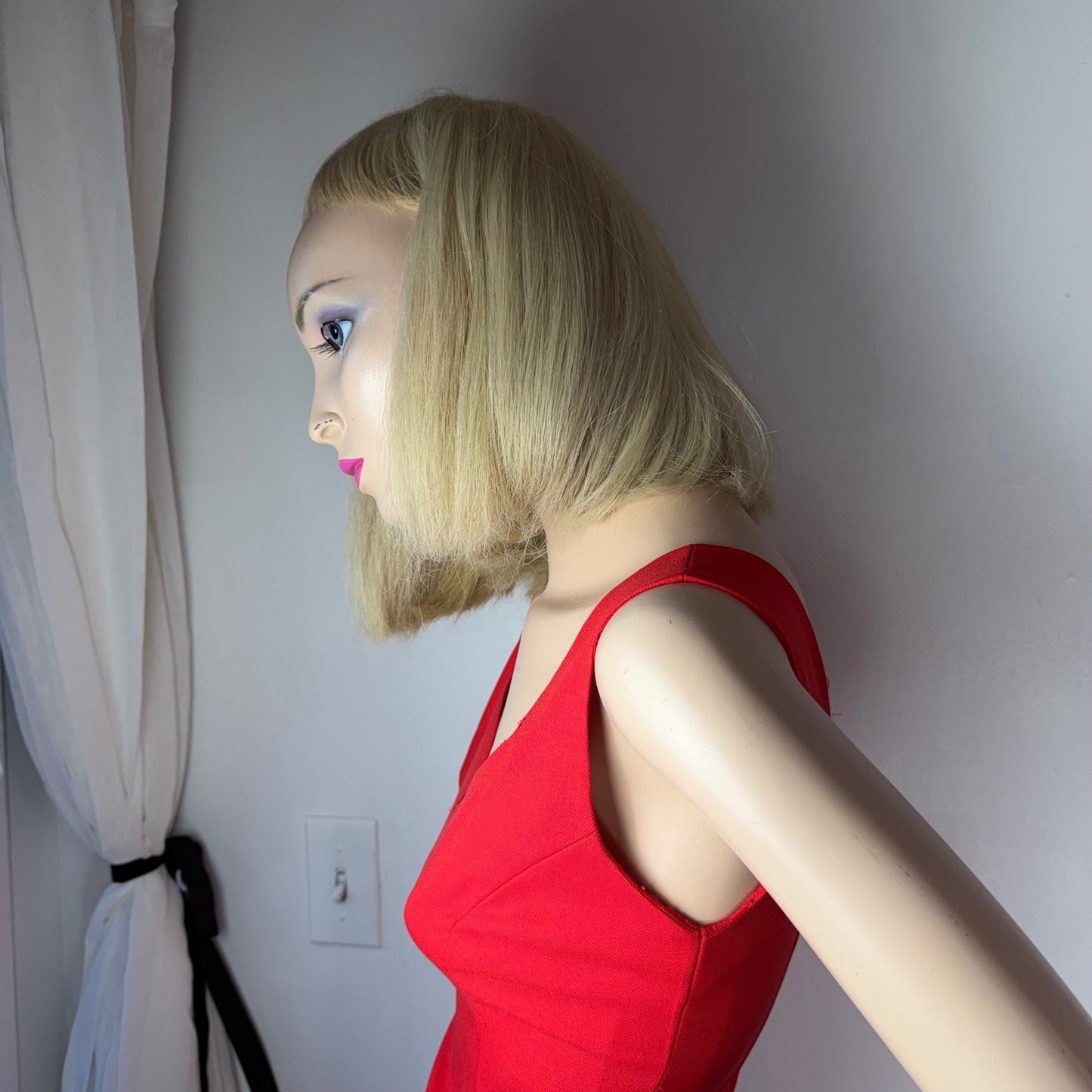 Vintage Red Mini Dress Sweetheart Neckline Front Slit 90s Y2K Aesthetic Small