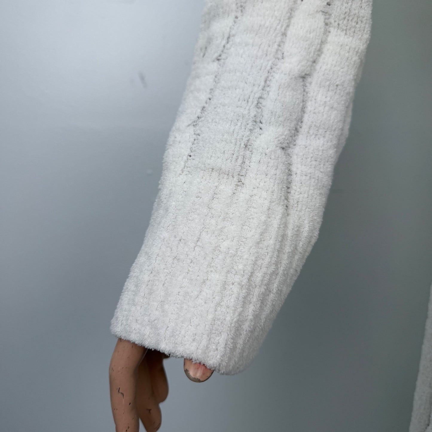 Vintage Cable Knit Robe Cream Loungewear Shawl Collar 80's  Womens Medium