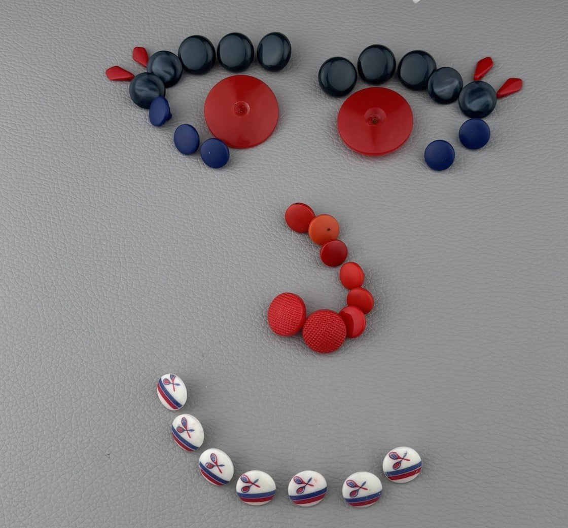 Red Blue White Badminton Button Lot ~ 37 Plastic Shank Craft Sewing Supply