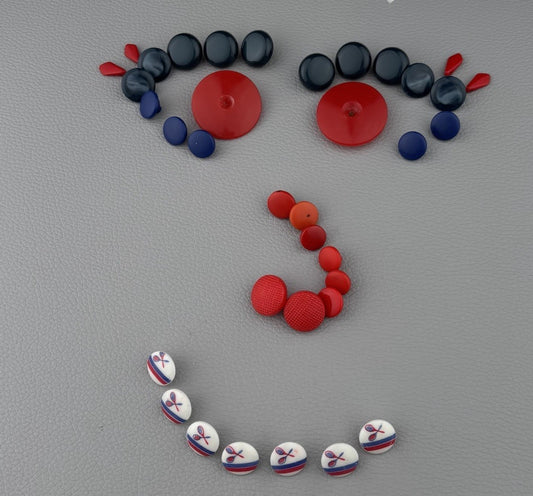Red Blue White Badminton Button Lot ~ 37 Plastic Shank Craft Sewing Supply