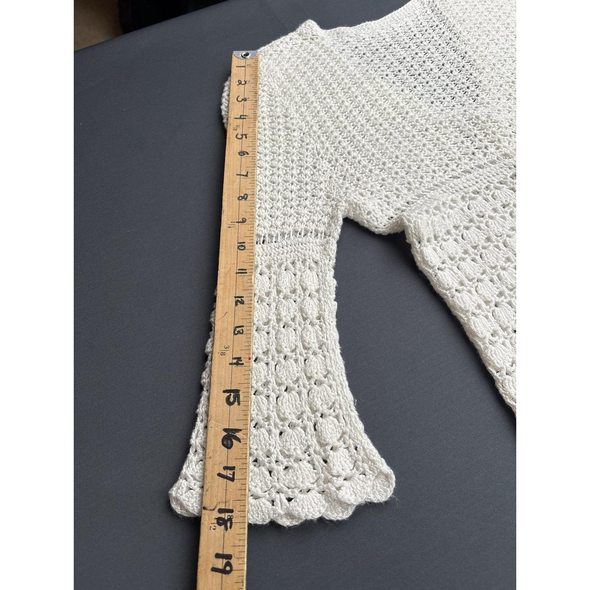 Vintage MOFFI International Ivory Open Knit Cardigan Bell Sleeve  Boho Sz Small