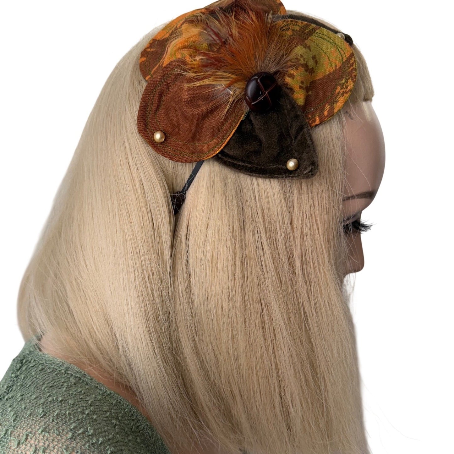 Handmade Floral Headband Feather Fascinator Velvet Autumn Earth Nature  OS