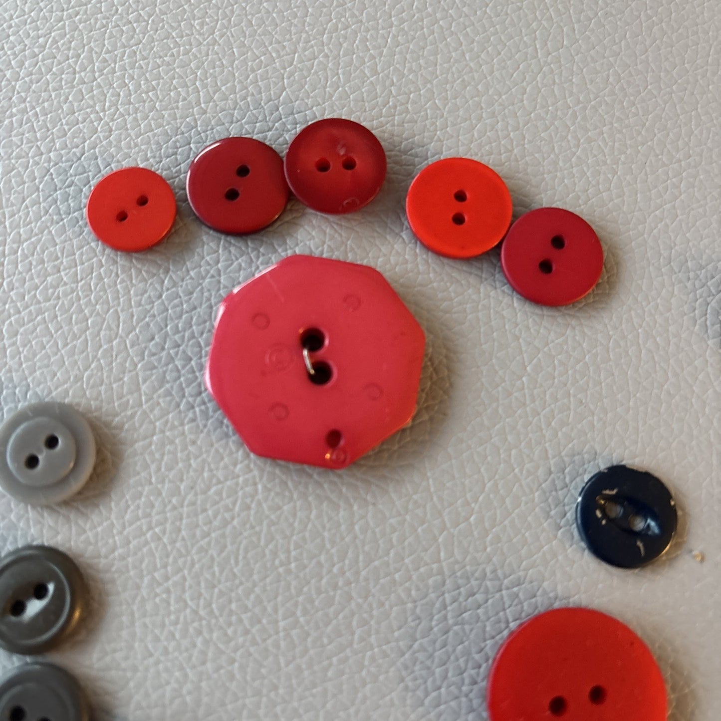 Vintage + New Plastic Buttons Gray + Red Small Medium Large 2 Hole Sewing Crafts