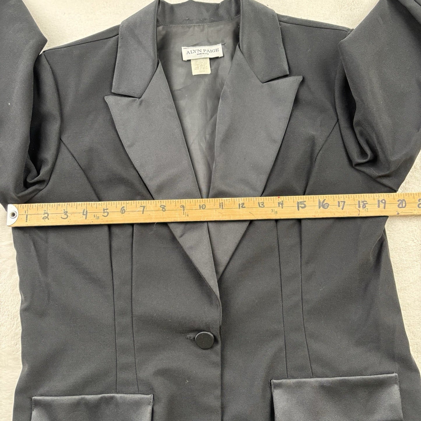 Alyn Paige Black Satin Trim Blazer Womens 13/14 Single Button Tuxedo Style Jacky