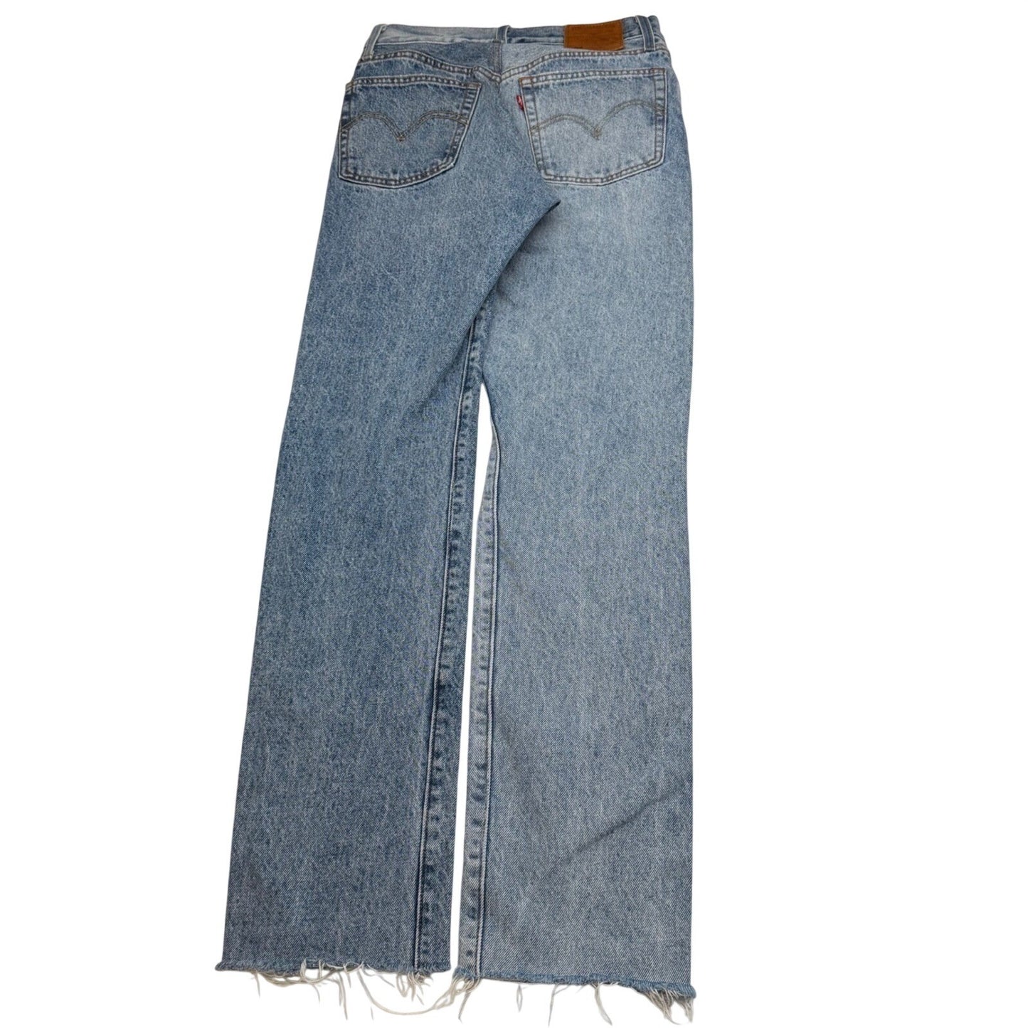 Levi's Premium Wedgie Straight Jeans Light Wash Distressed Knee Raw Hem – Sz 23