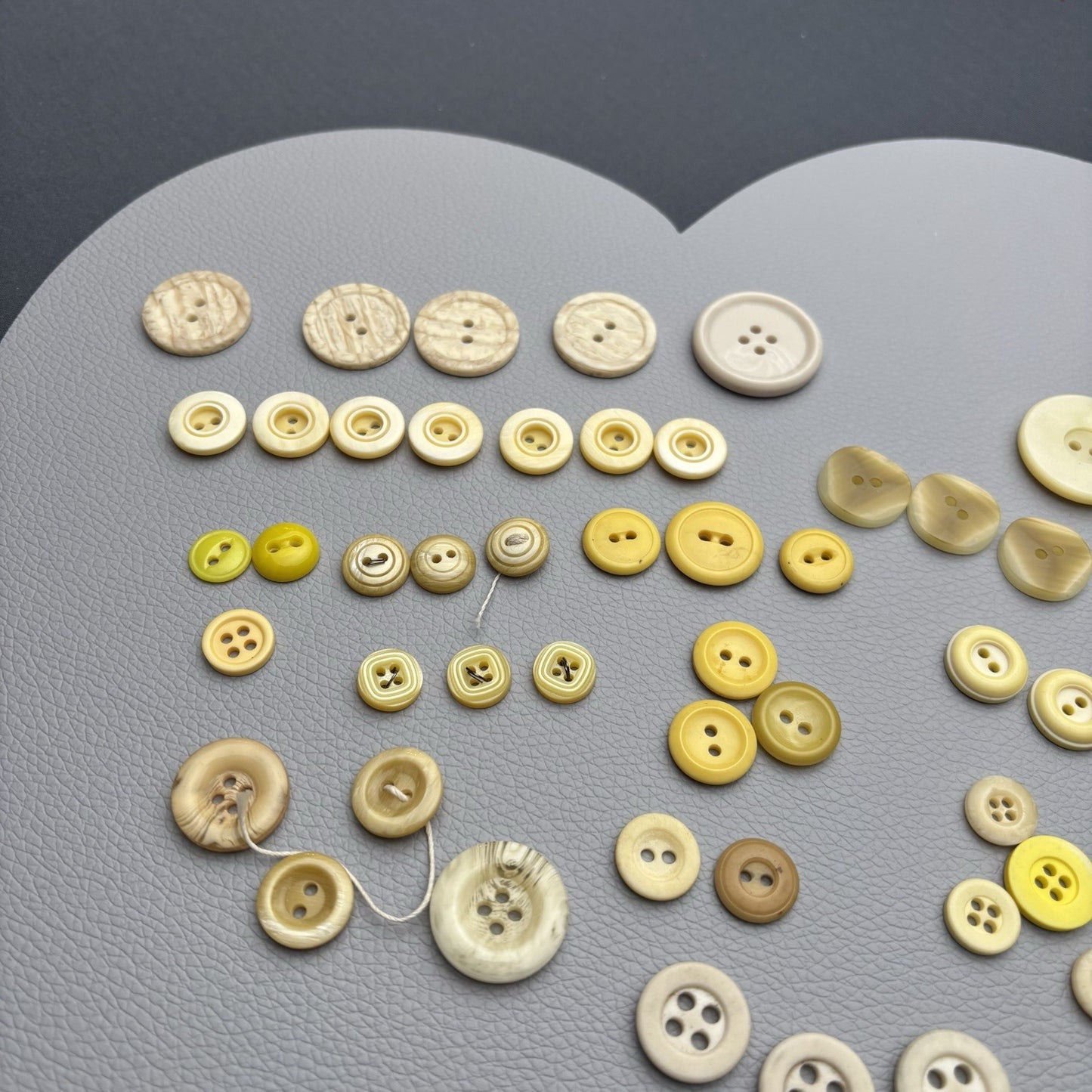 Vintage Yellow Beige Button 62 Lot Two Hole Four Hole Early Plastic Casein Stone
