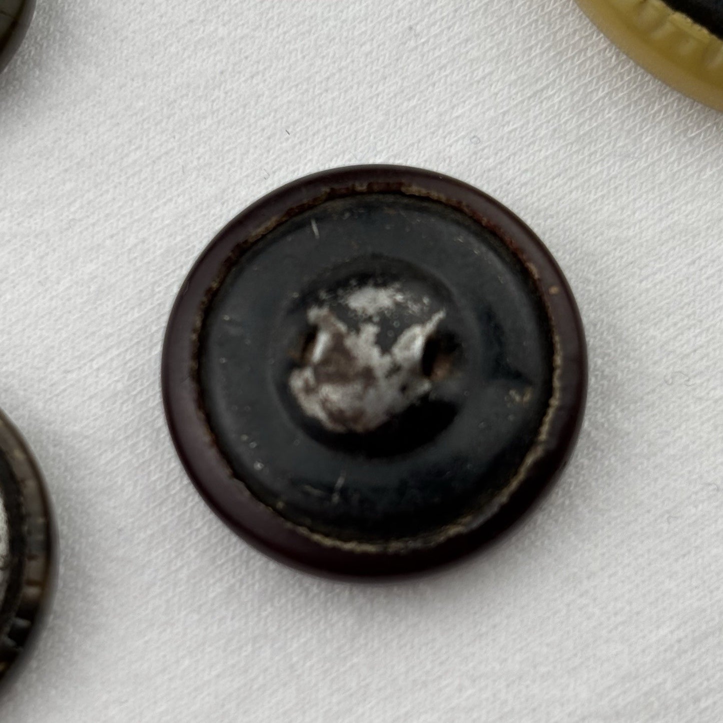 Vintage Composite Button Lot ~ 22pc Mixed Bakelite Era Brown Black Metal Shank