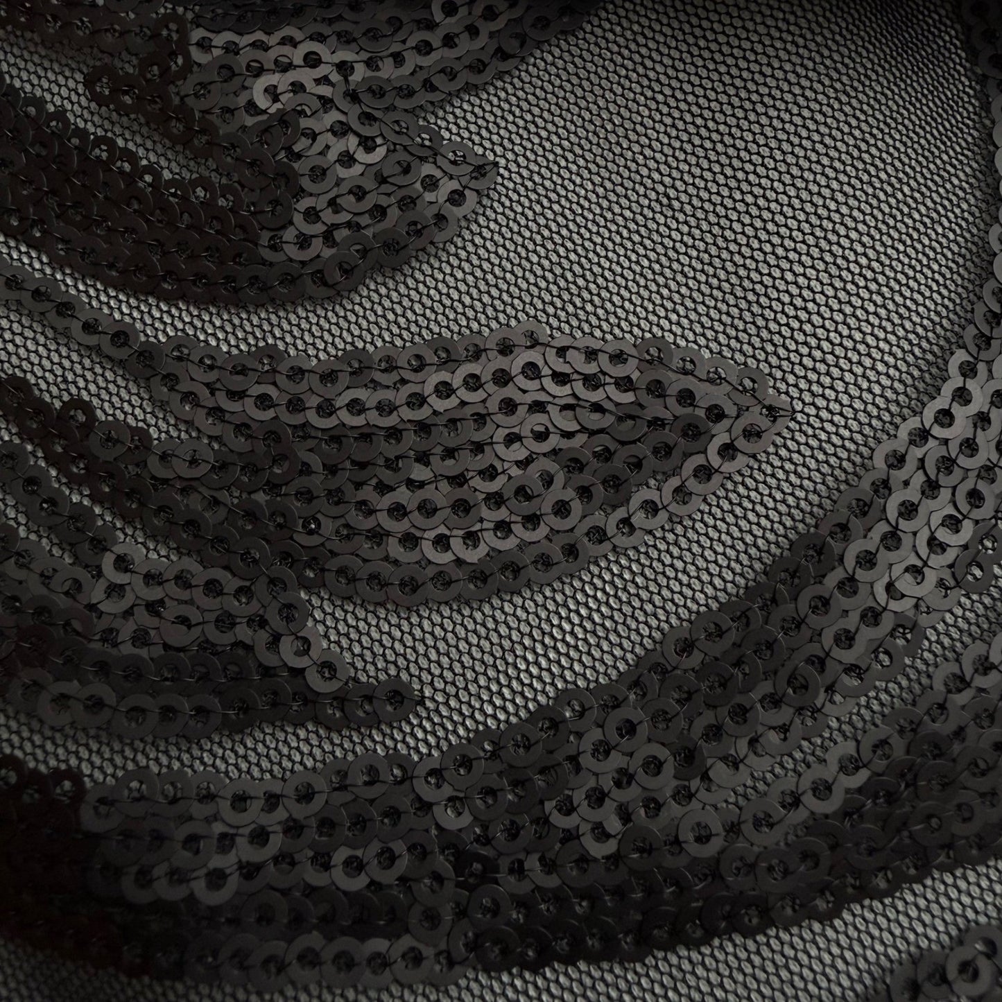 Black Baroque Sequin Mesh Fabric – Sheer Overlay – 60" Wide  2 Yards  Couture