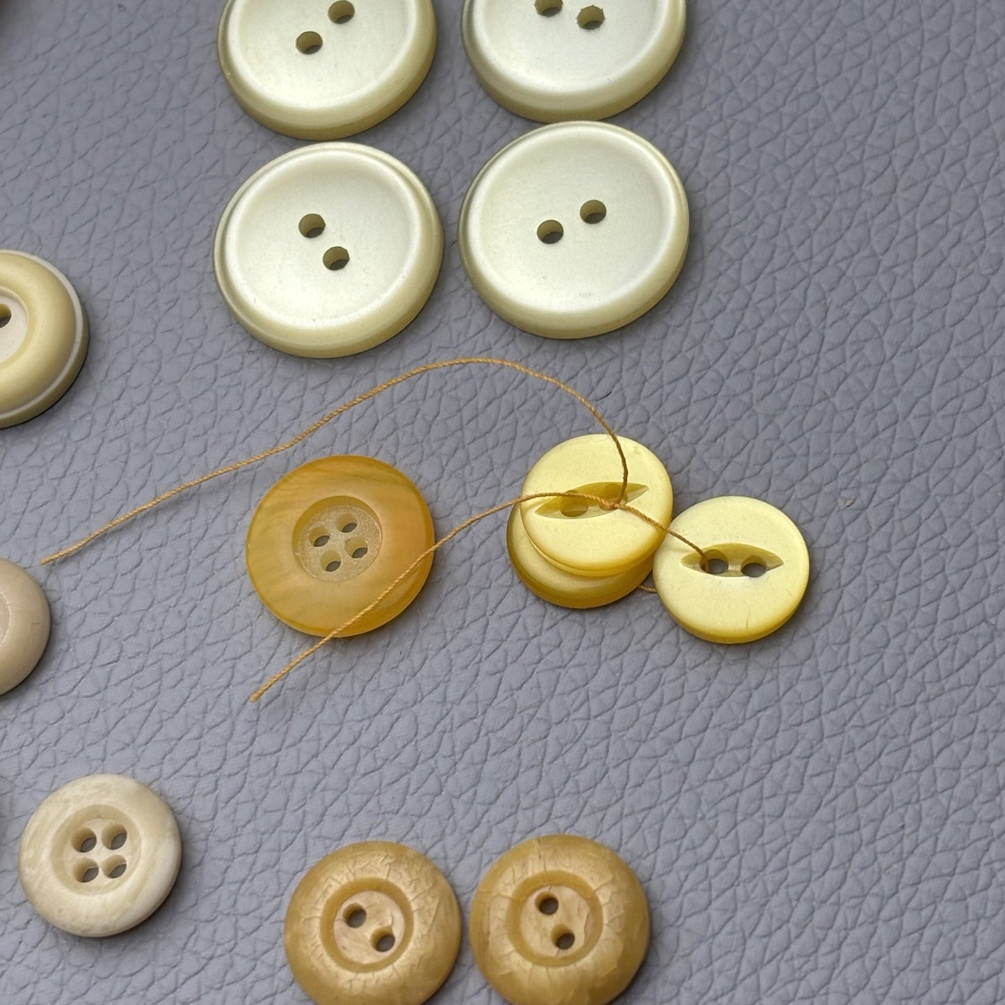 Vintage Yellow Beige Button 62 Lot Two Hole Four Hole Early Plastic Casein Stone