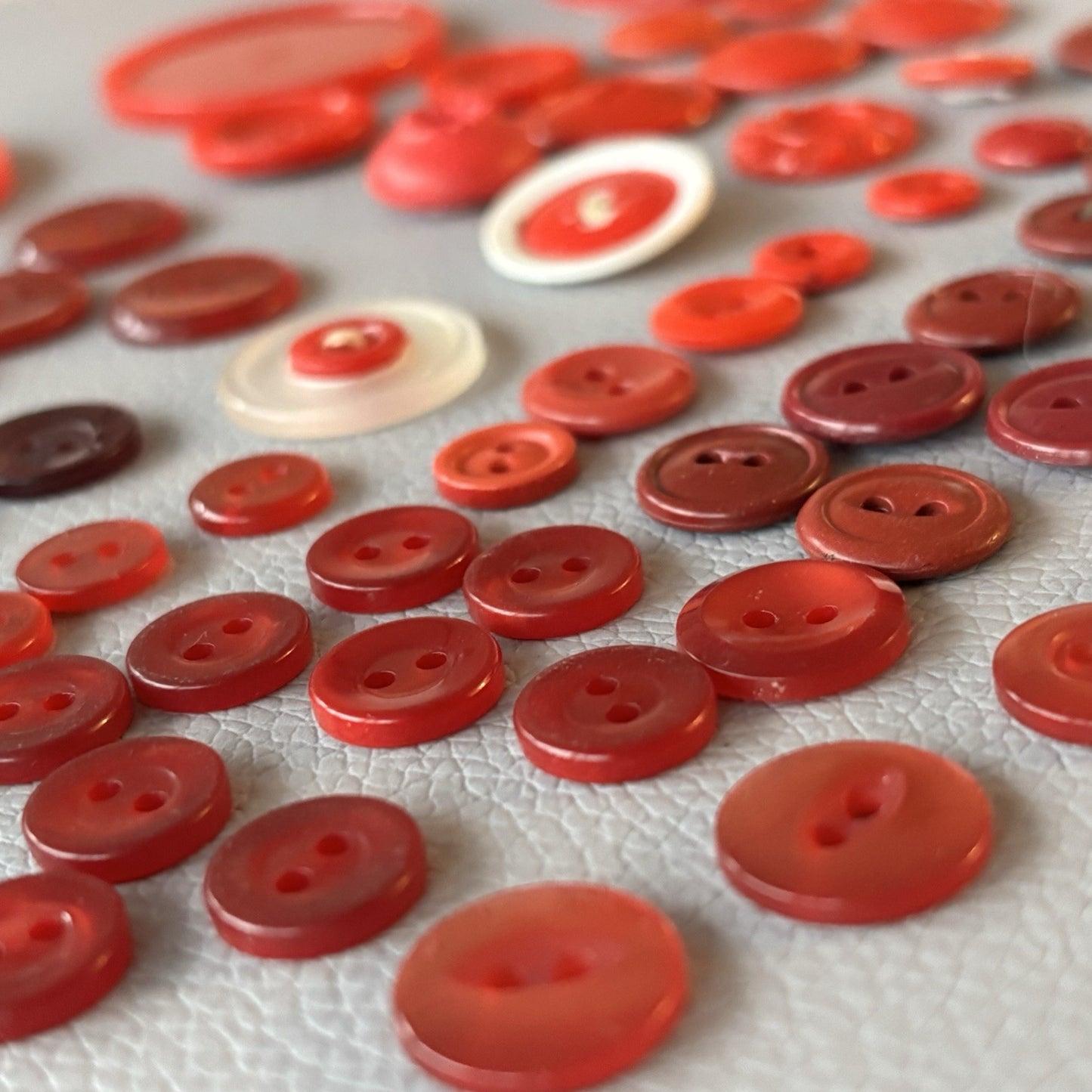 Vintage Red Button Lot Two Hole, Early Plastics Sewing Crafts Small Medium Large