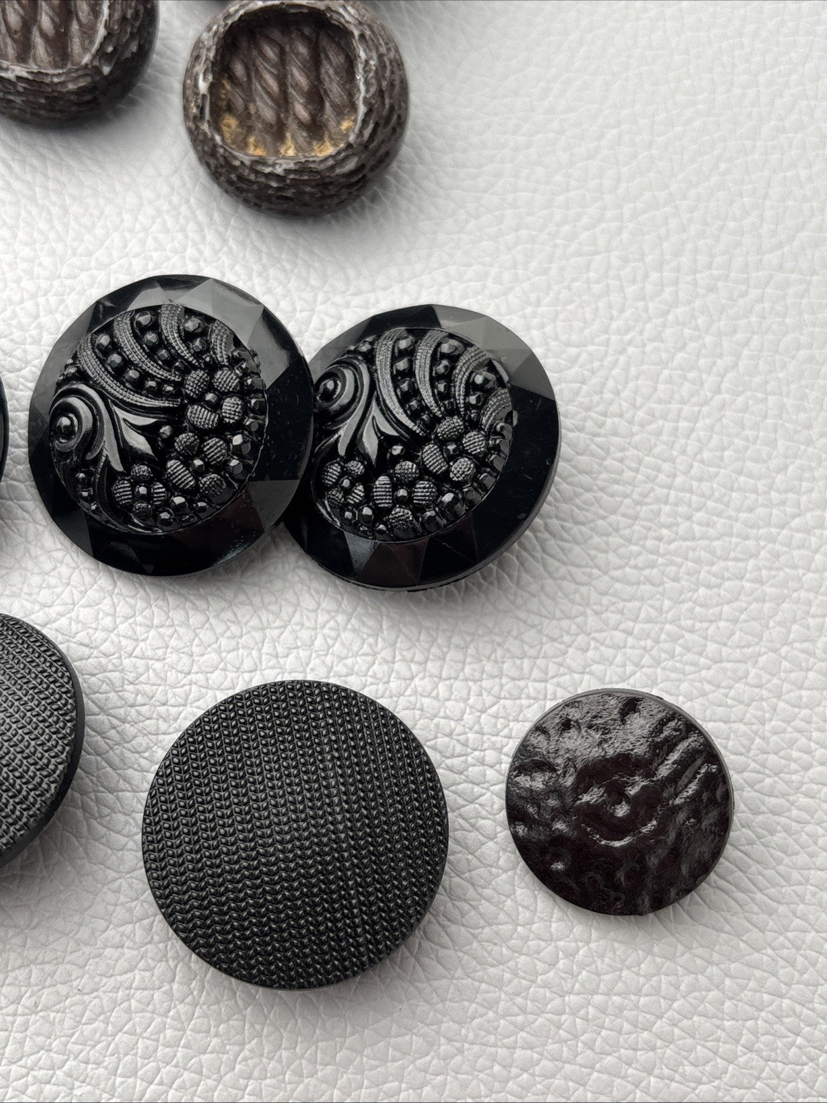 Vintage Black & Brown Button Lot Mixed Textured Carved Resin & Glass Look Design