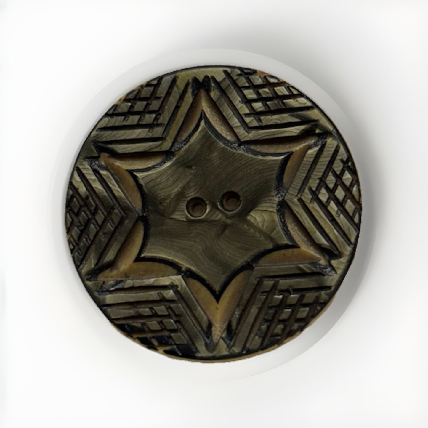 Vintage 1930s Carved Casein Button – Art Deco Star Design Large 1.5”