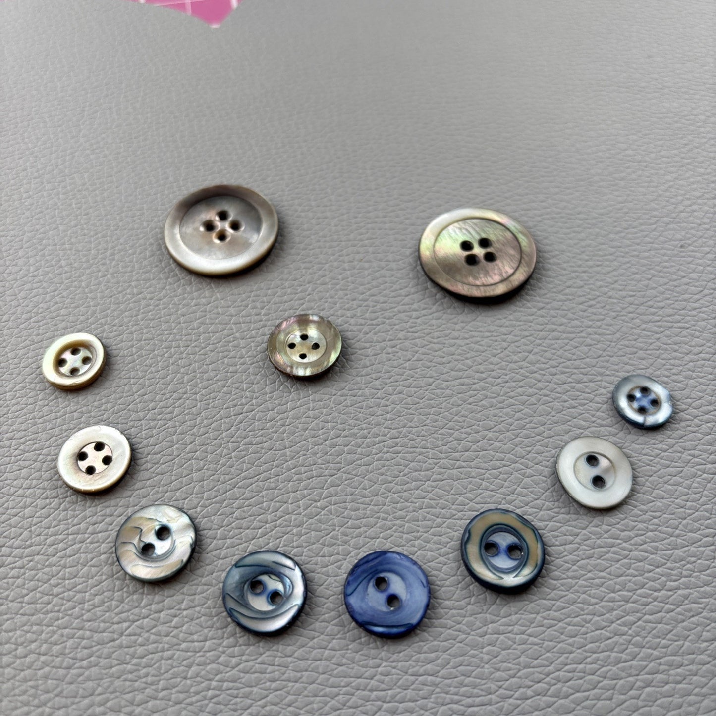 Vintage Mother Of Pearl Buttons. Lot Of 11 Two Hole And Four Hole Round Buttons
