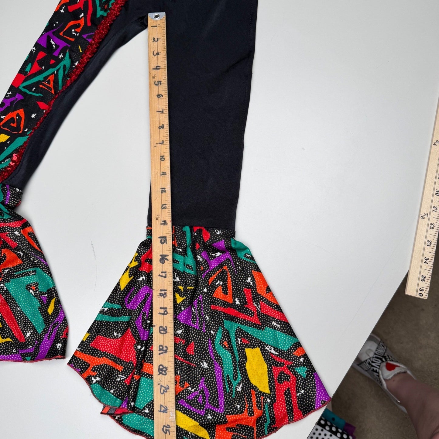 Handmade Dance Jumpsuit Neon Geometric Bell Bottom Sequin Retro 90s Youth Small