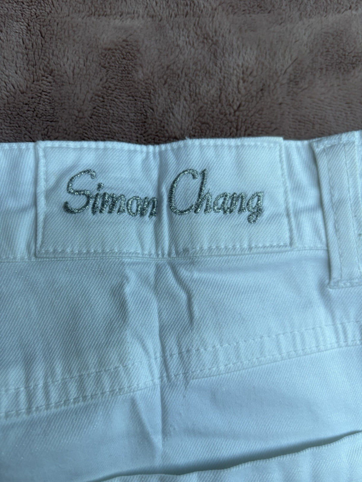 Women's White Capri Simon Chang Jeans Size 4 Crystal Detail Pockets Leg Zippers