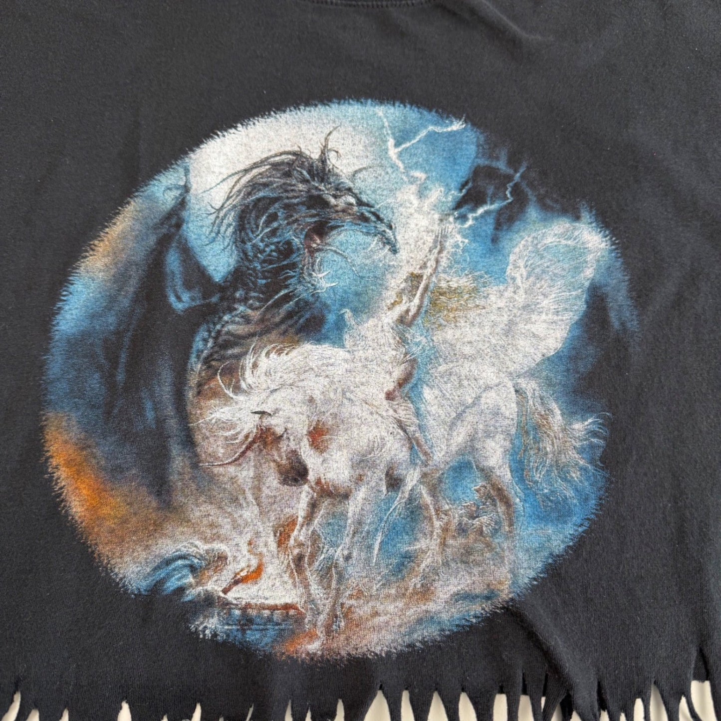 Vintage Upcycled Ten Horse Graphic CropTop Y2K Grunge Festival Celestial  XL