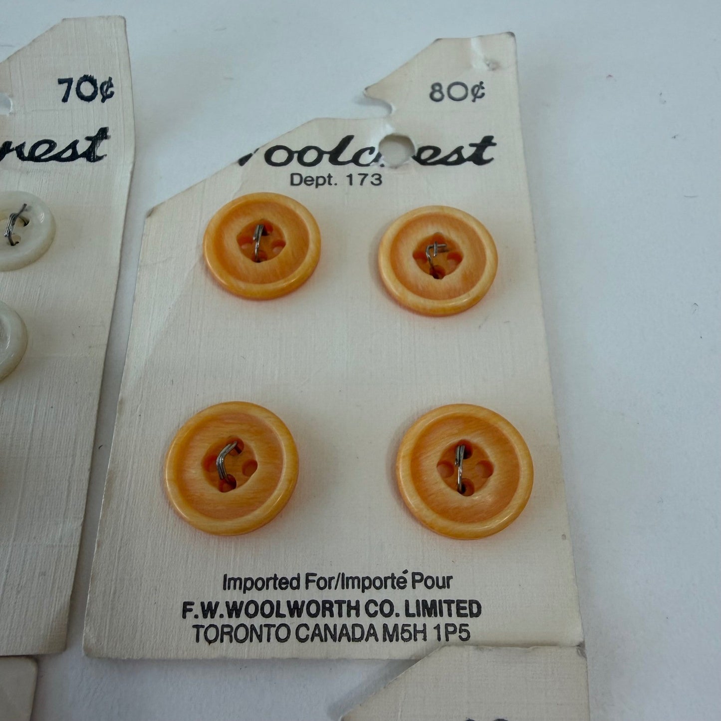 Vintage Woolworth Buttons Lot NOS Cards Cream Orange Sewing Craft Canada
