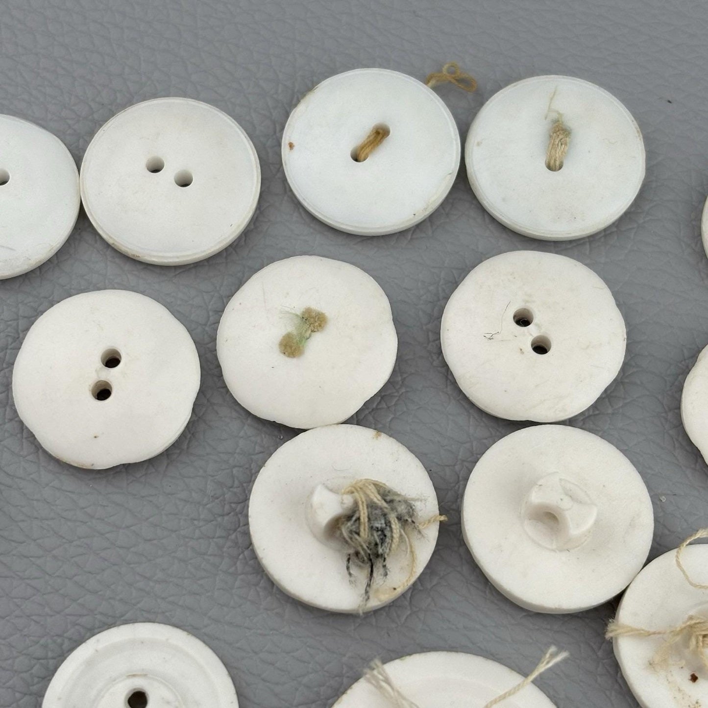Antique White Carved Buttons Lot – Casein & Milk Glass Mix ~40pcs 1920s–40s