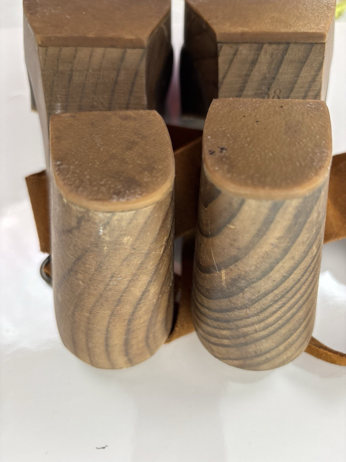 Free People Women’s Clogs Festival Boho Hippy Brown Leather Distressed Size 7.5