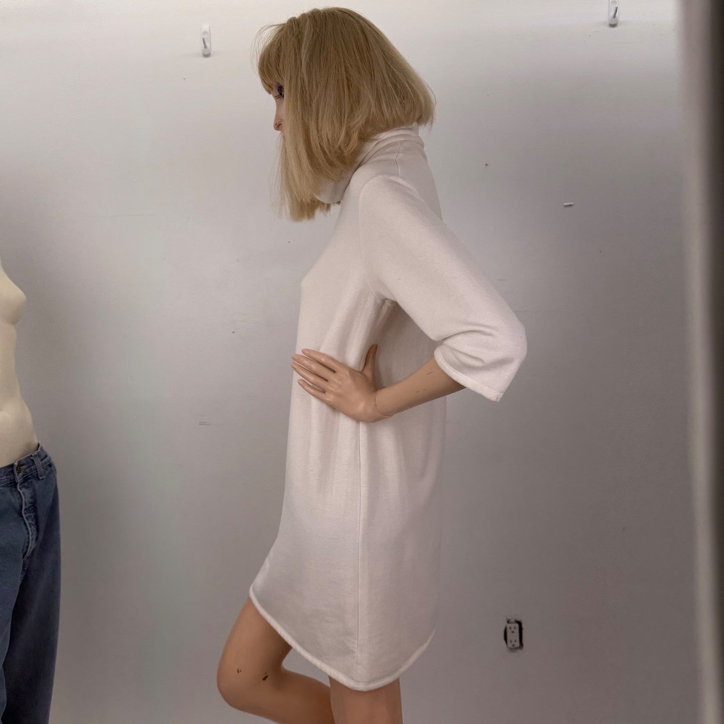 Cream Turtleneck Sweater Dress Knit Mini Off White Minimalist Basic Loungewear