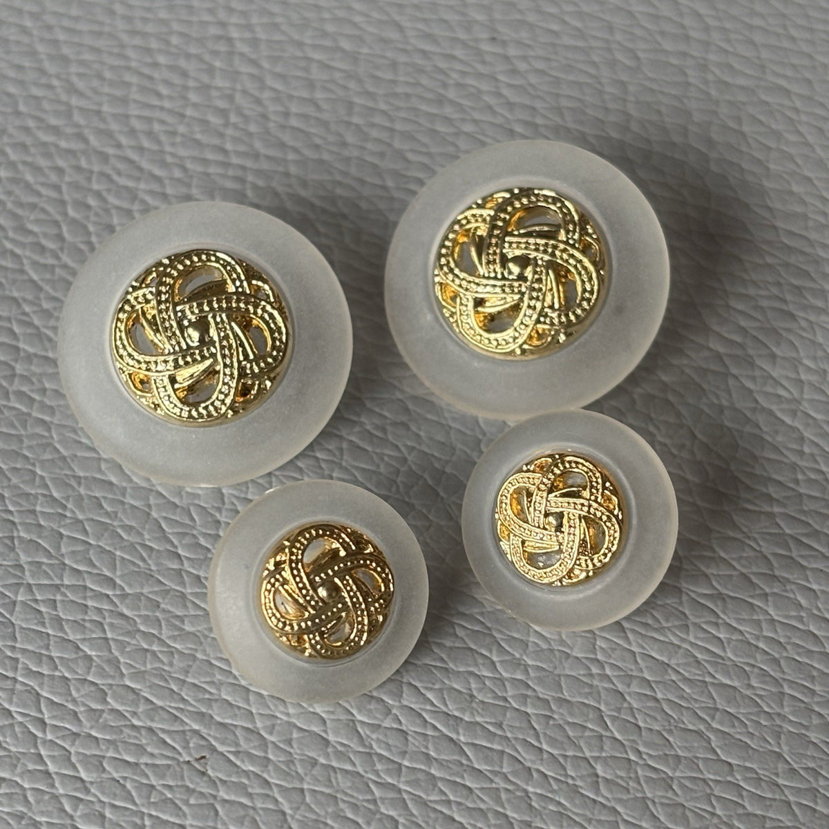 Contemporary Gold Filigree Cabochon Button Lot Pink Aqua Frosted Retro Style Set