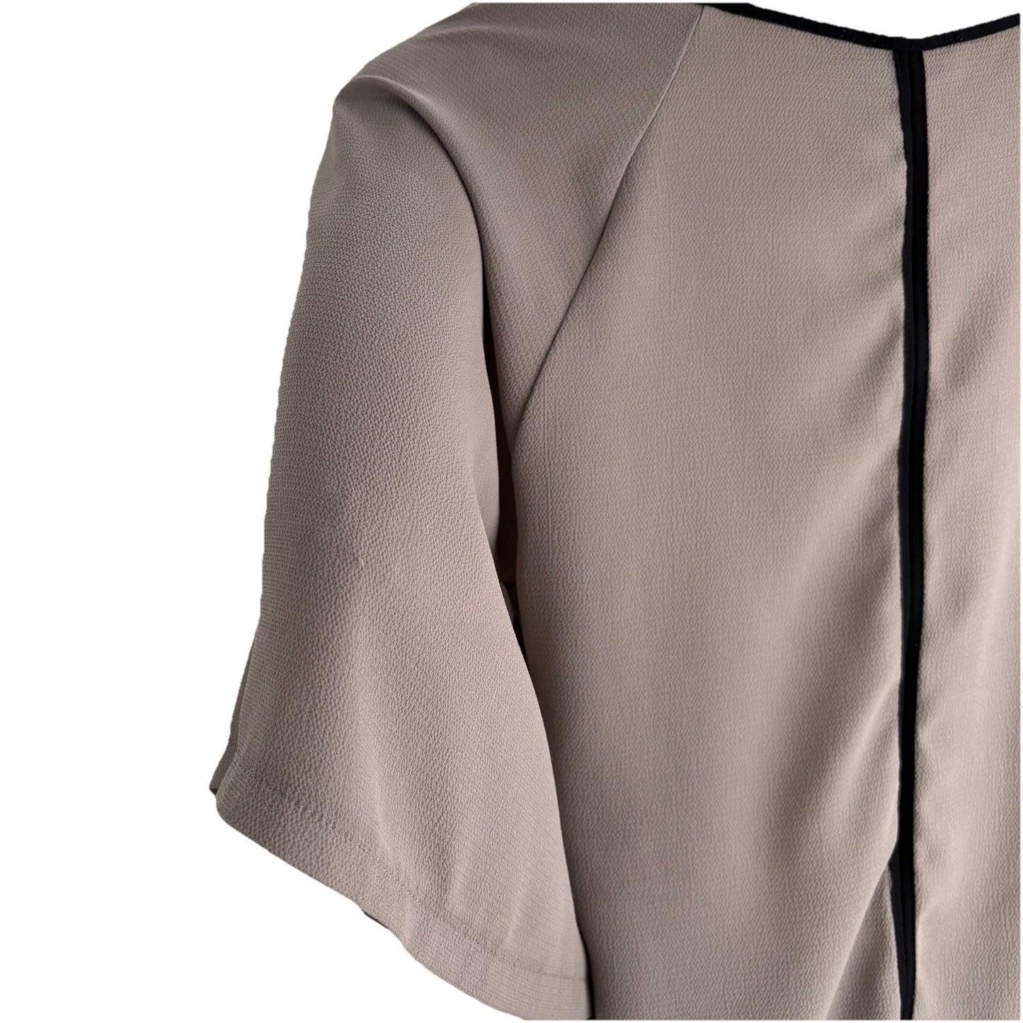 Vanessa Collezione Italy Sheer Flutter Sleeve Blouse Taupe Black Trim Sz Small