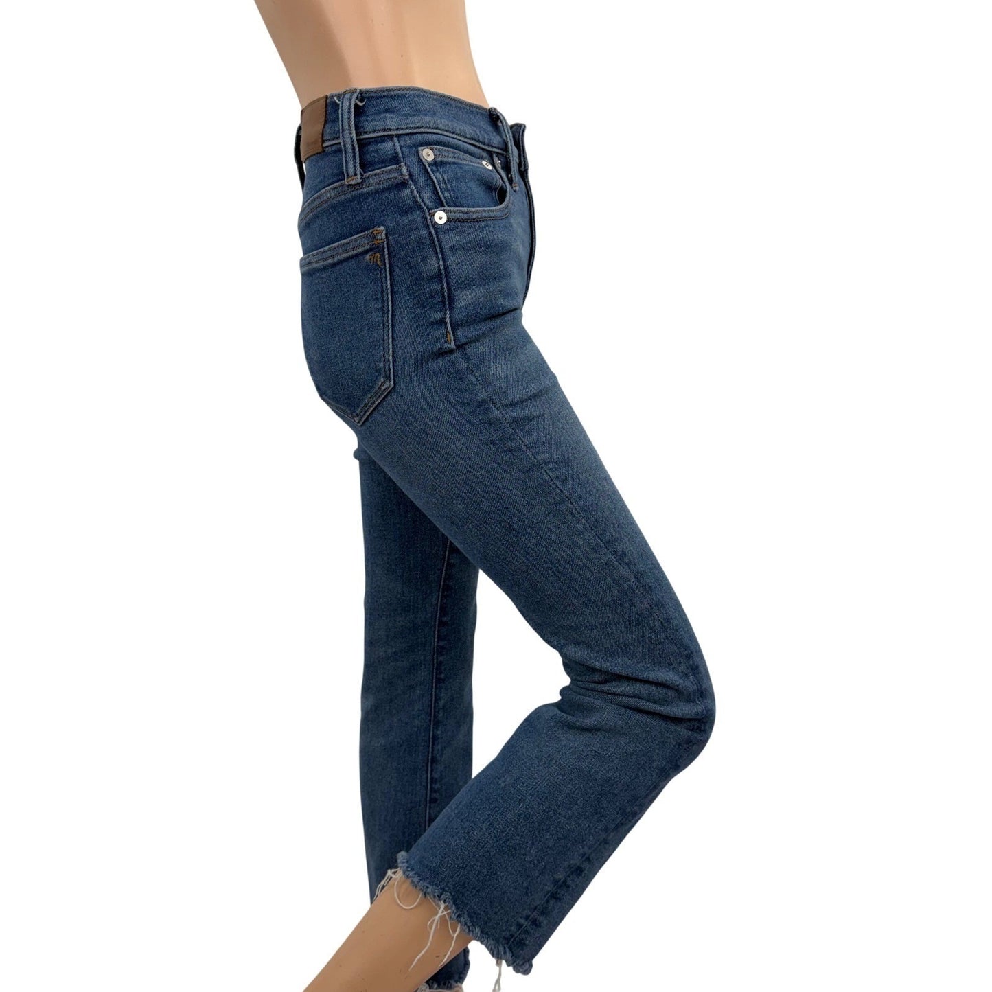 Madewell Jeans High Rise Cali Demi-Boot   Raw Hem Sz 24 Blue Wash Straight Leg