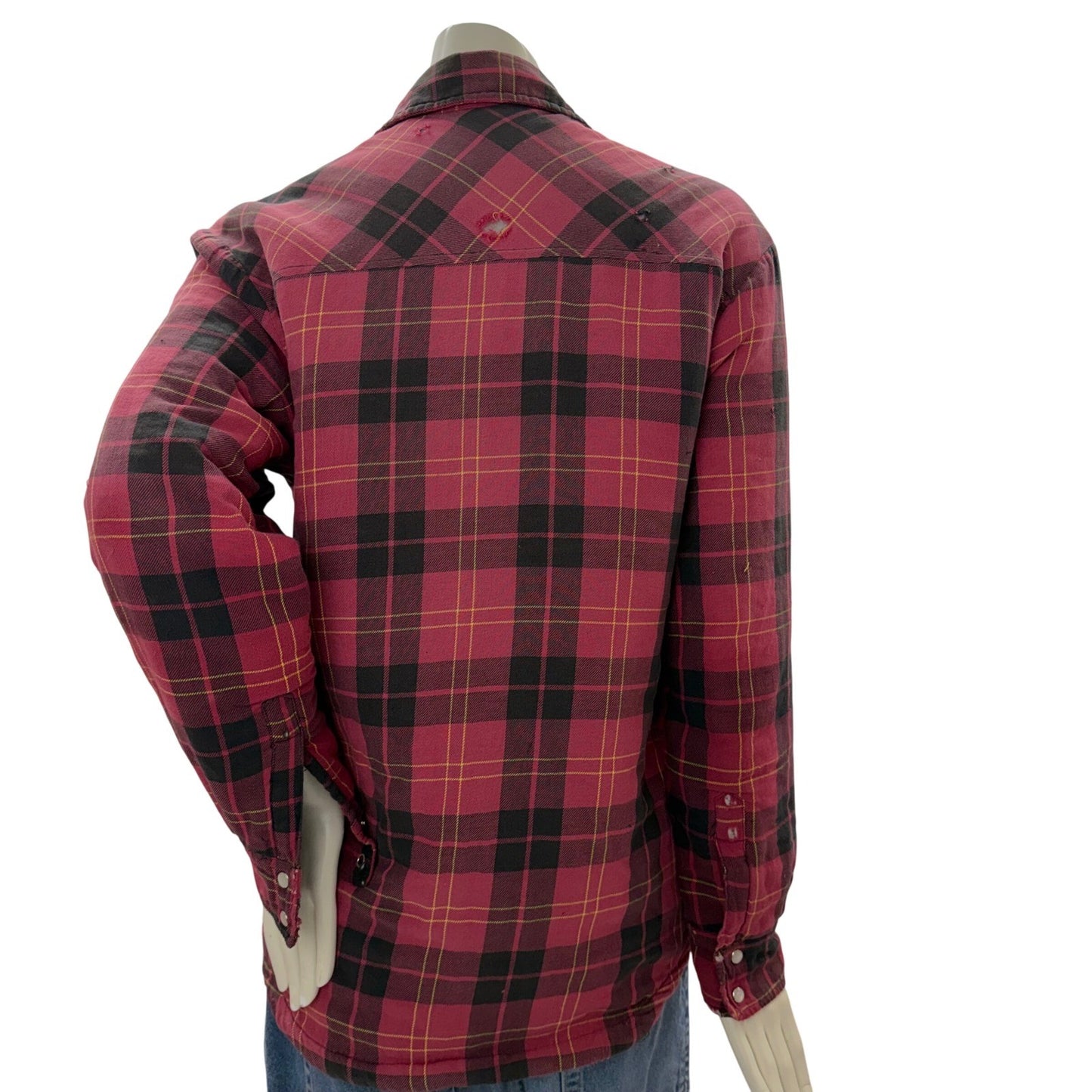 Dickies Mens Red Black Plaid Flannel Shirt Distress workwear Size Small thrashed
