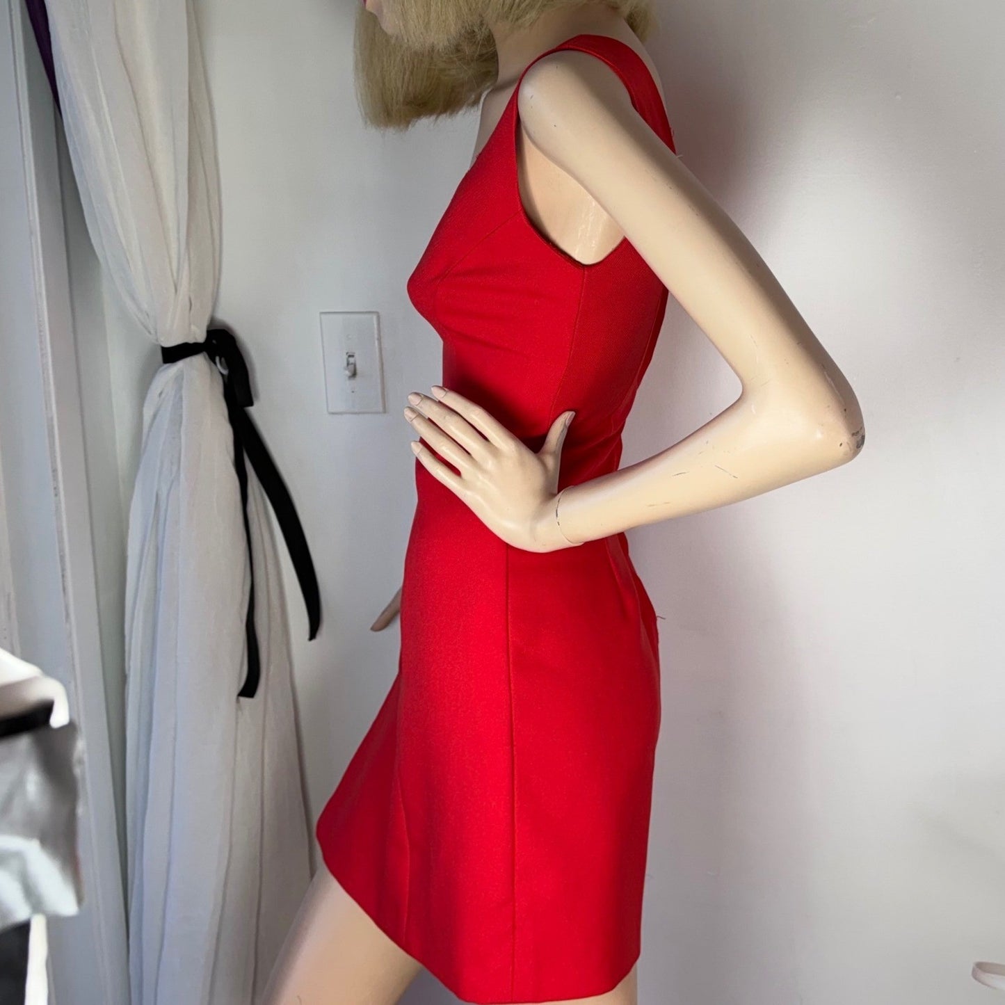 Vintage Red Mini Dress Sweetheart Neckline Front Slit 90s Y2K Aesthetic Small