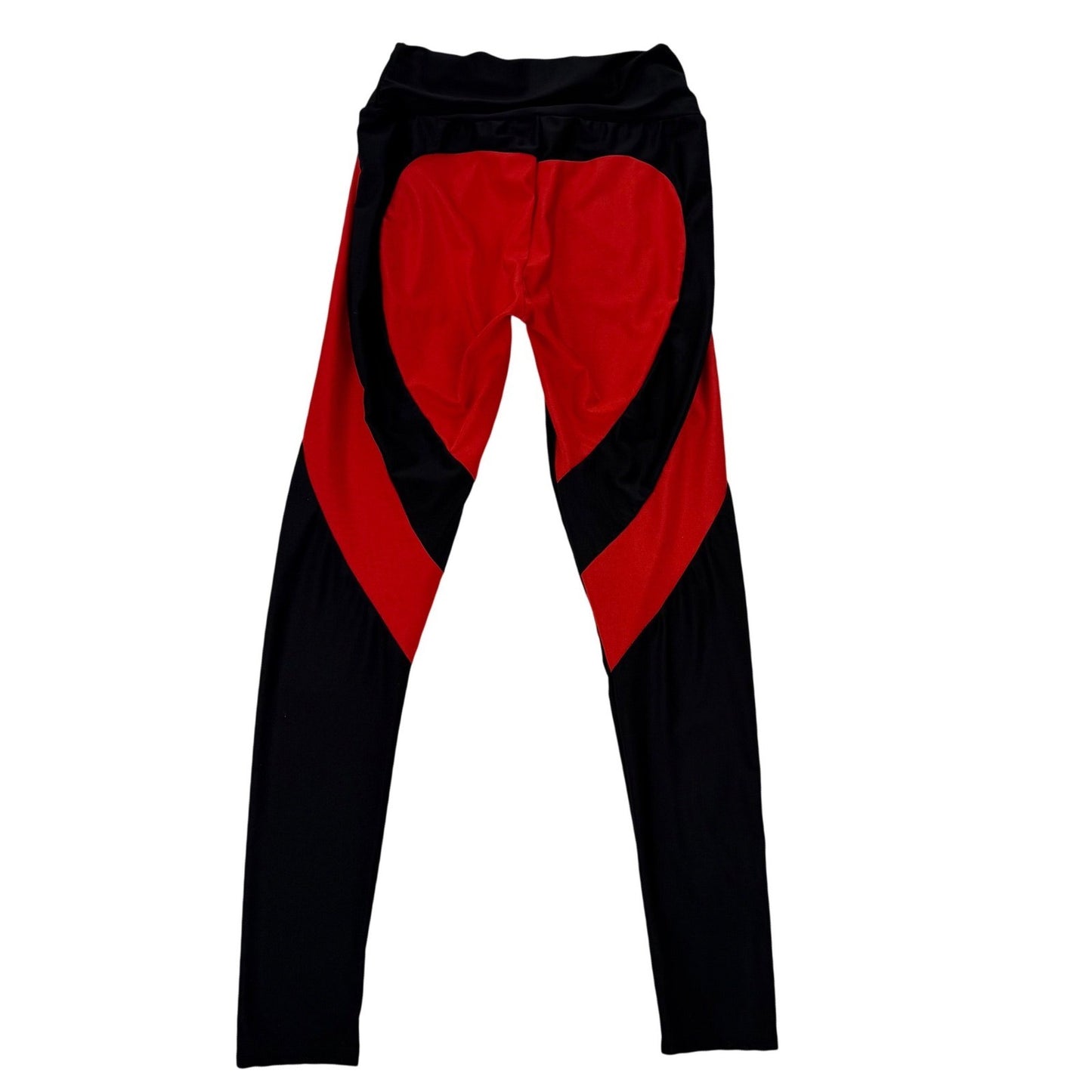 Black Red Heart Back Colorblock High Waisted Athletic Leggings Yoga Pants Small