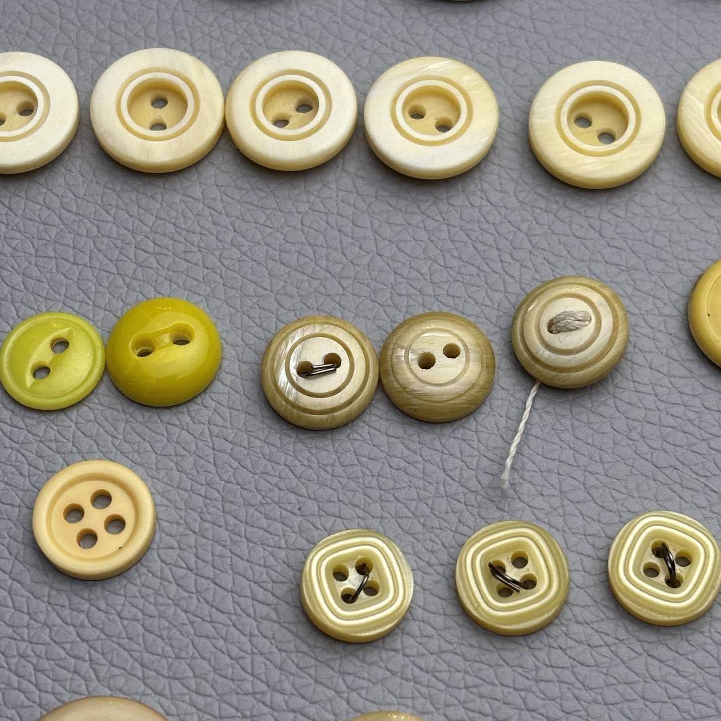 Vintage Yellow Beige Button 62 Lot Two Hole Four Hole Early Plastic Casein Stone