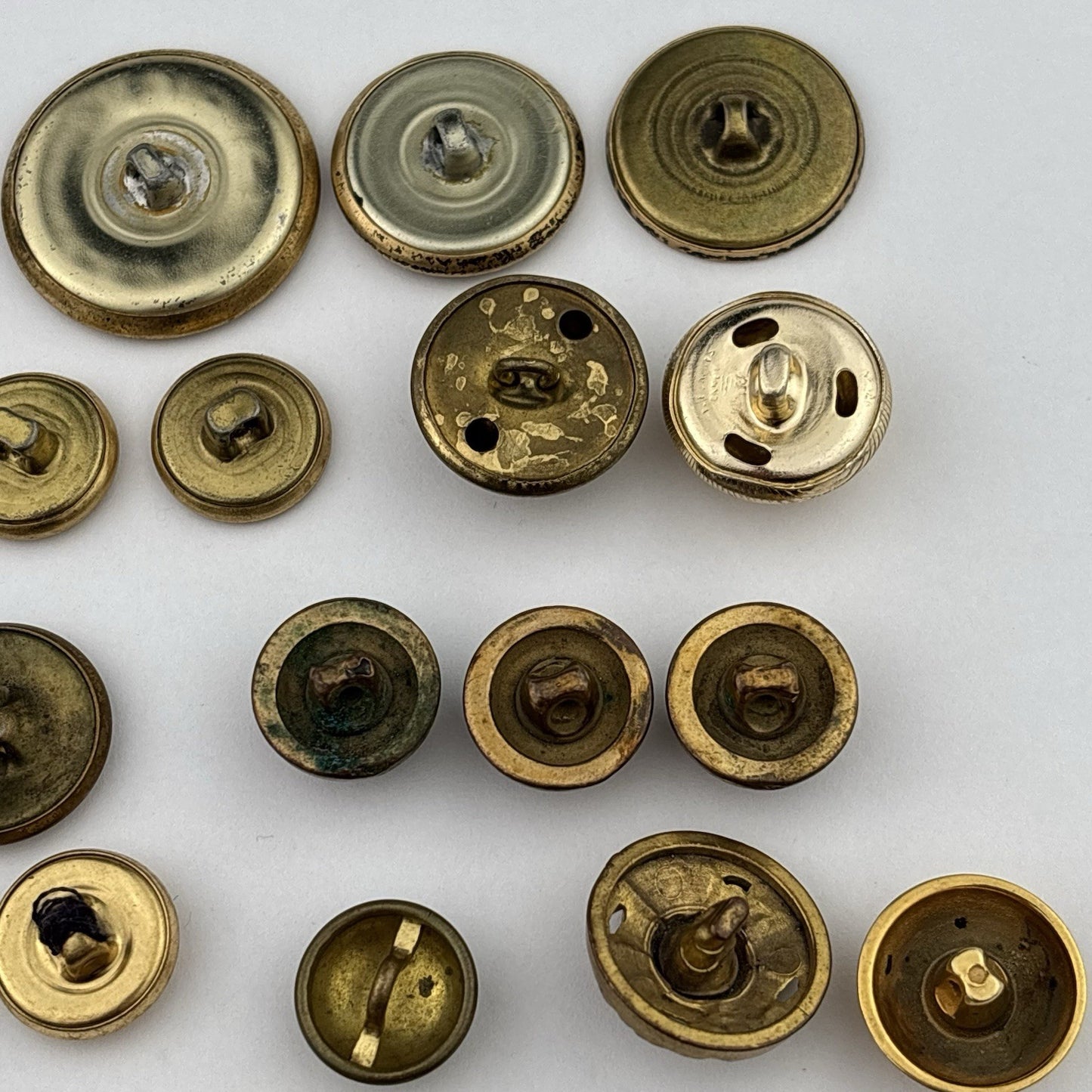 Vintage Brass & Gold Button Lot – Embossed, Hammered & Textured Mix, 31 Pieces