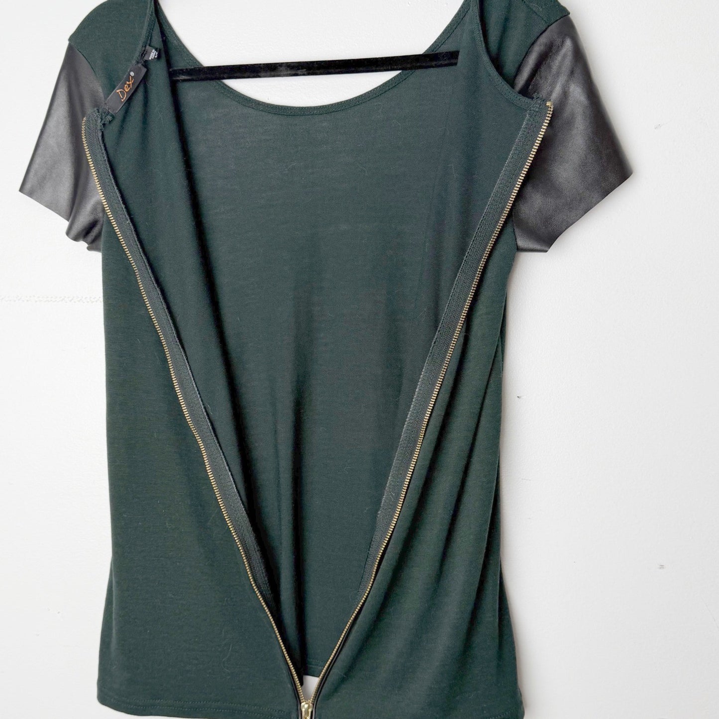 Dex Forest Green + Black Full Zip Back Top Small Dark Academia Goth Goblincore