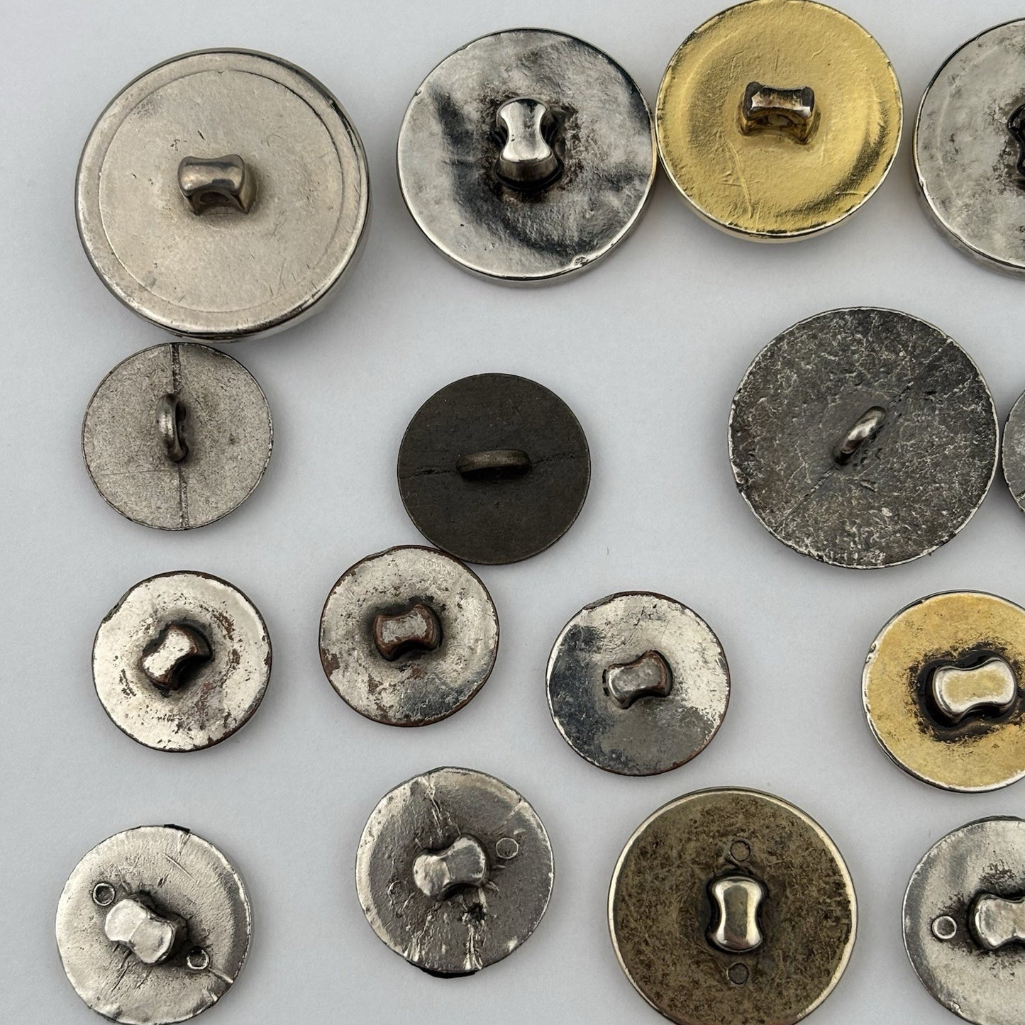 Vintage Silver & Black Button Lot – Crest, Textured, Enamel, and Etched Mix, 20