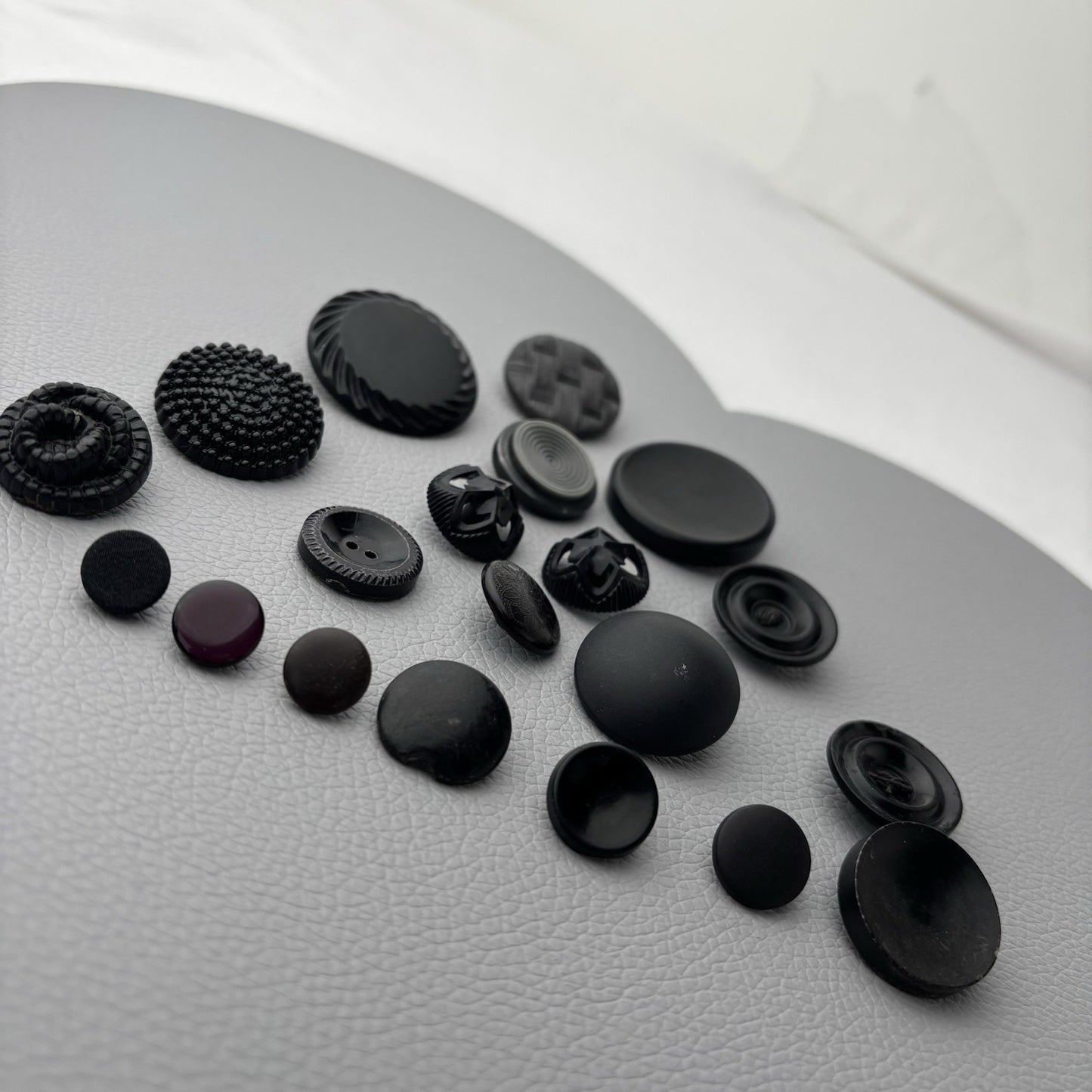 Vintage Black Glass & Early Plastic Button Lot Textured Carved & Openwork