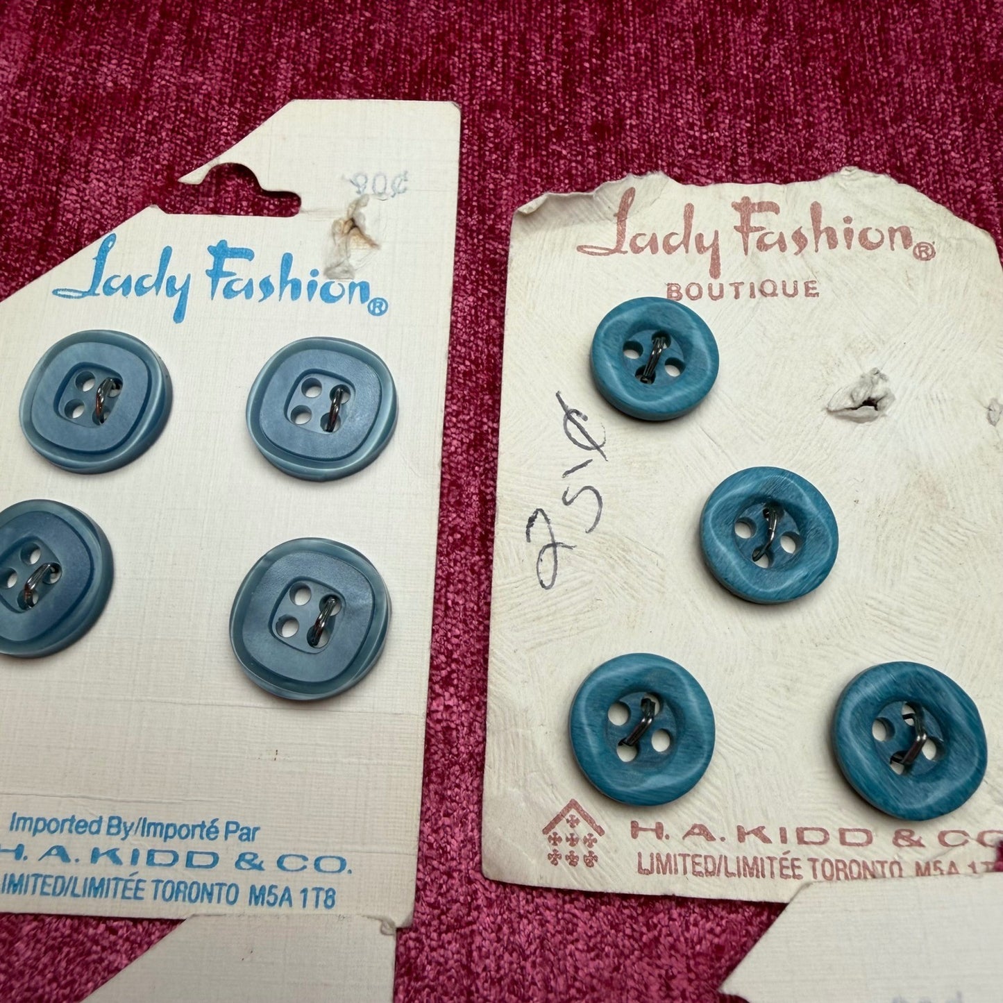 Lady Fashion Vintage Buttons Lot H.A. Kidd & Co Retro Sewing Notions Mixed Cards