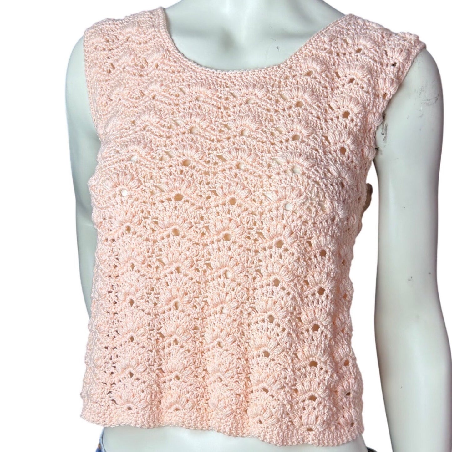 Vintage Handmade Crochet Tank Top Peach