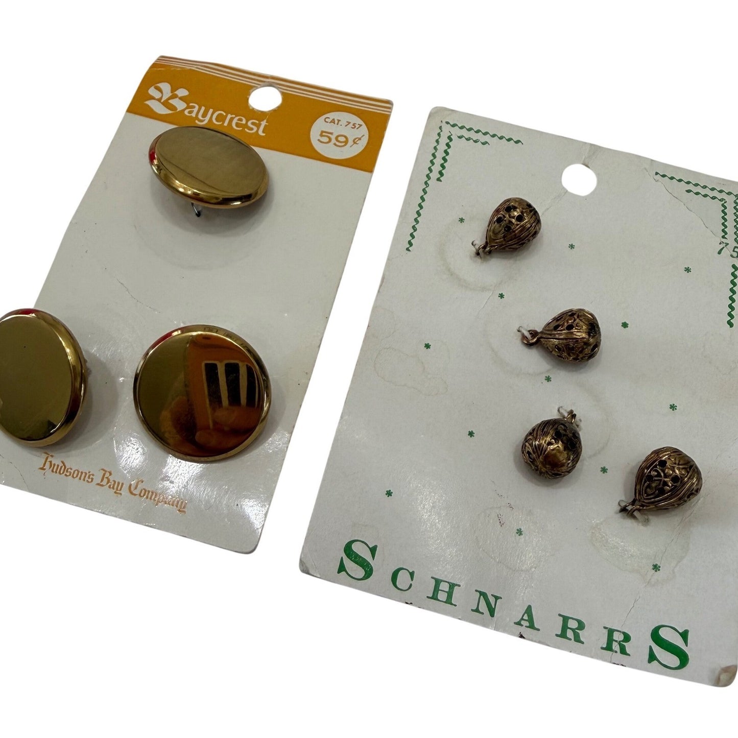 Schnarrs + Baycrest Vintage Gold Metal Buttons Filigree Polished Shank Lot 7pc