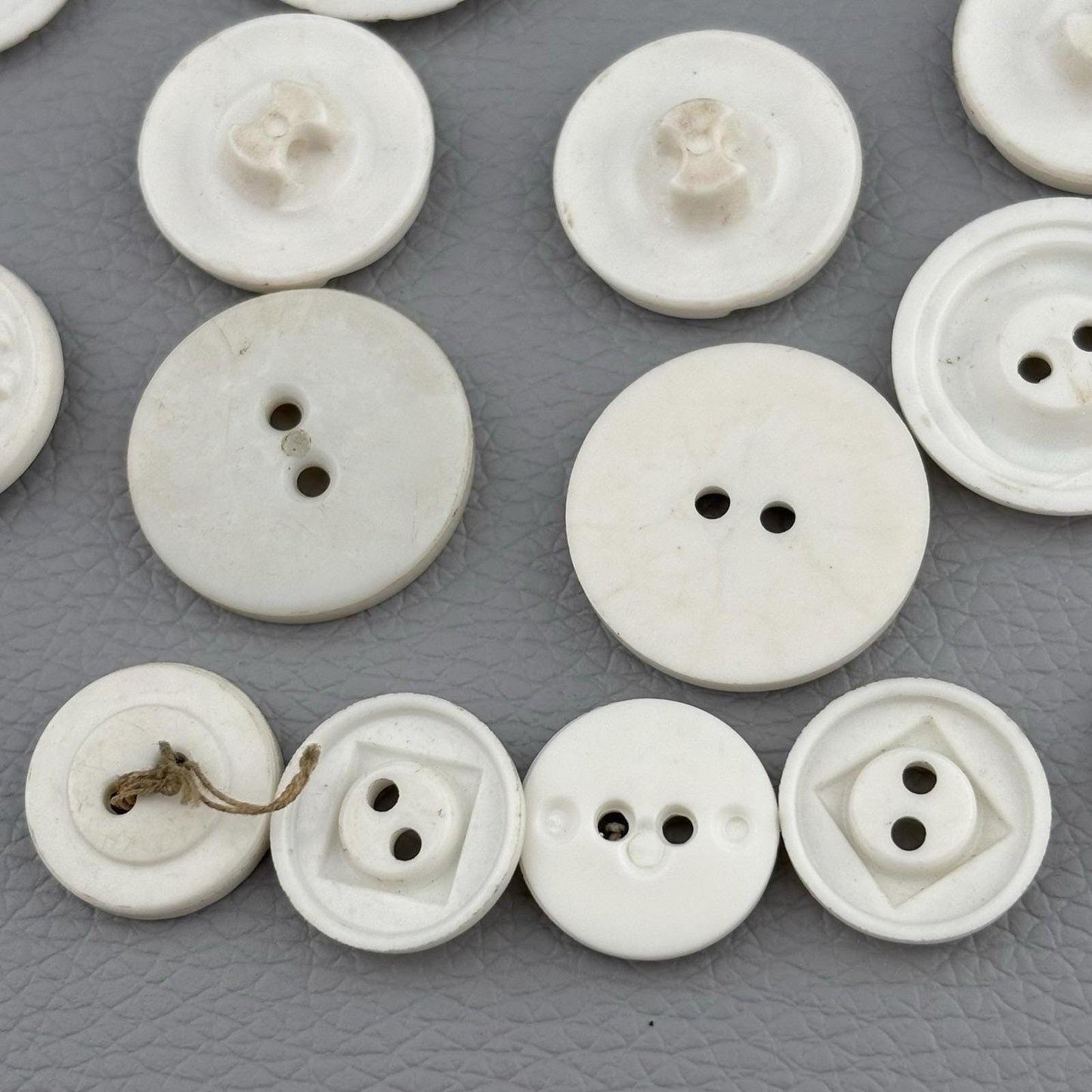 Antique White Carved Buttons Lot – Casein & Milk Glass Mix ~40pcs 1920s–40s