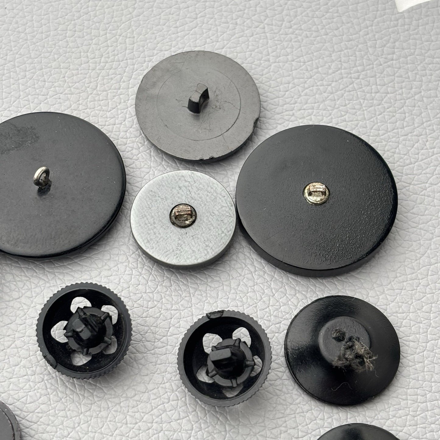 Vintage Black Glass & Early Plastic Button Lot Textured Carved & Openwork