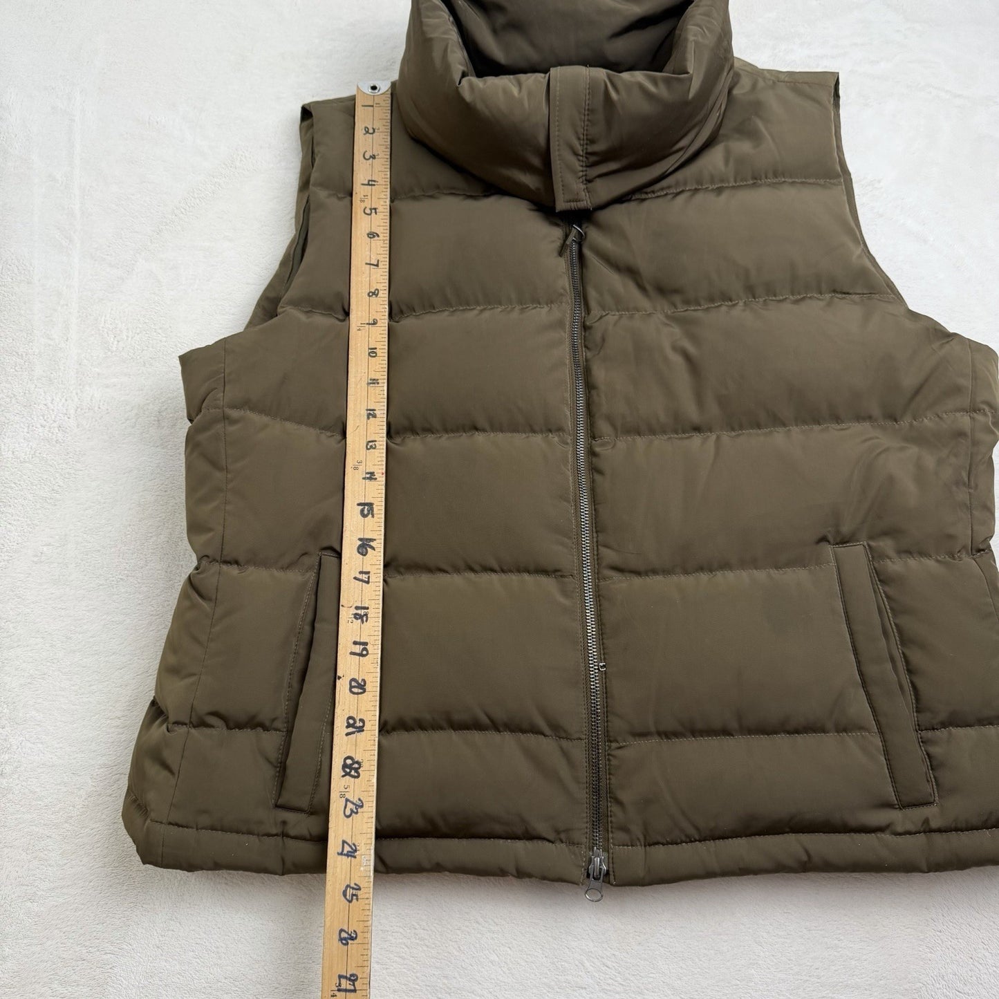 Talbots Womens Olive Green Puffer Vest Zip Front Duck Down Feather Gorpcore XL