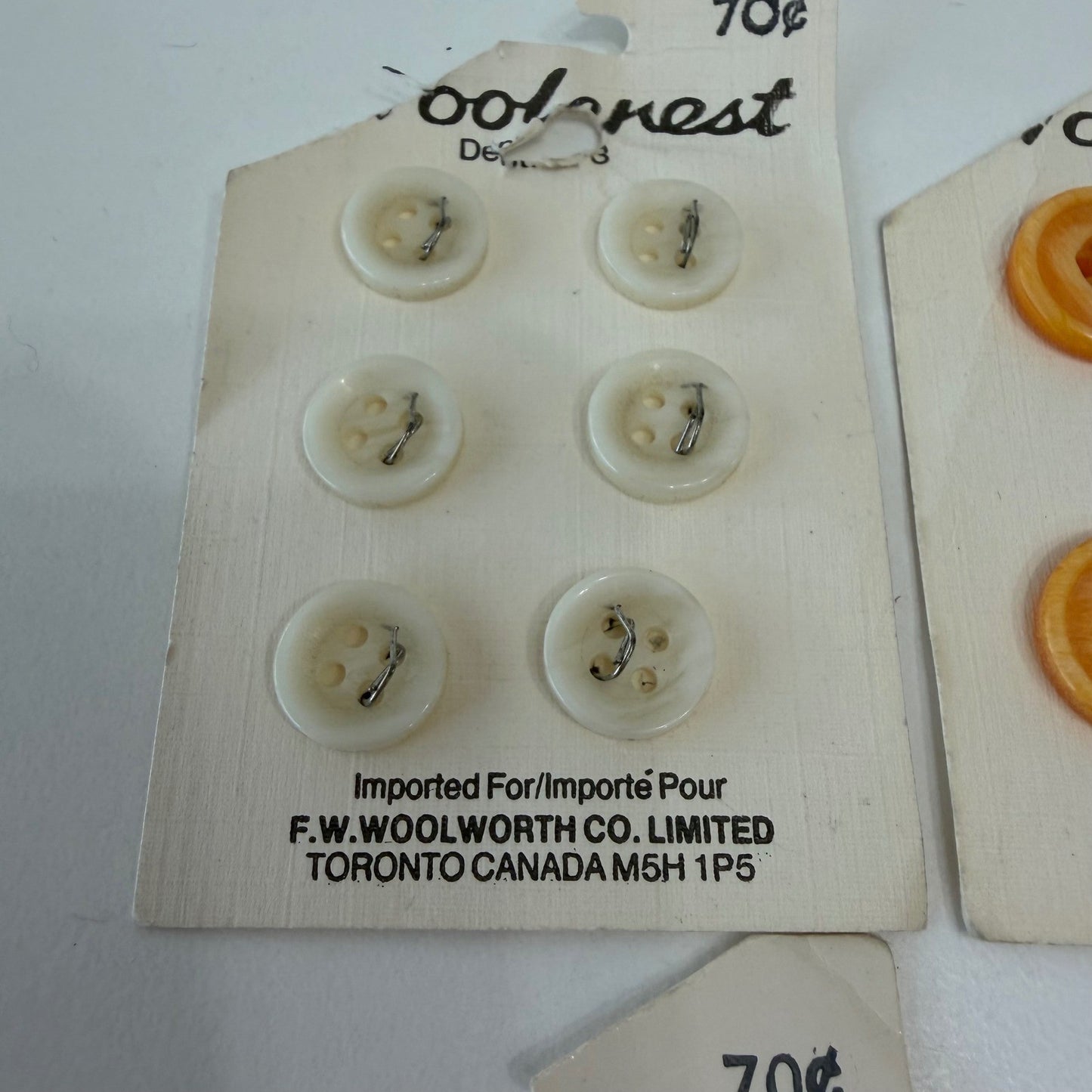 Vintage Woolworth Buttons Lot NOS Cards Cream Orange Sewing Craft Canada