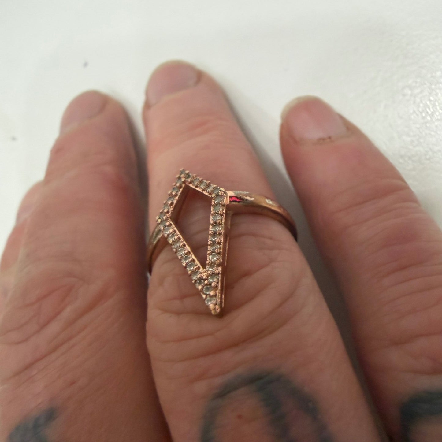 Posh Geometric Statement Diamond Ring Rose Gold Tone Pavé Edgy Minimalist Sz 7