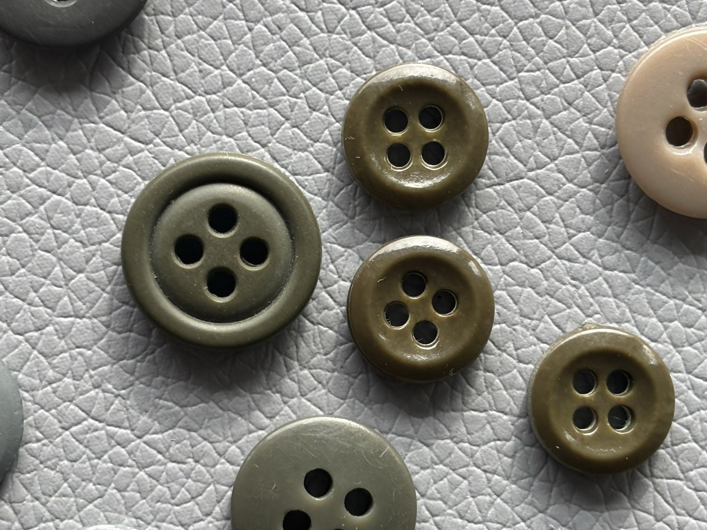 Vintage Button Lot Of 59 Early Plastic Four Hole Buttons Grey Taupe White Brown